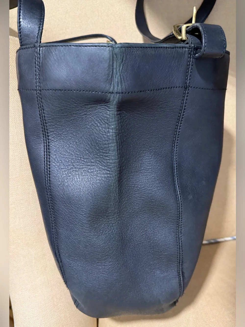 Vintage Coach Black Leather Bucket Tote Shoulder Bag Brass